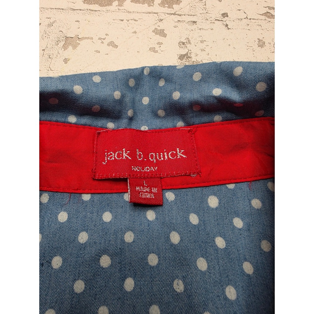Jack B. Quick Holiday Santa Sequin Polka Dot Button Down Shirt Blue Women Large - Picture 8 of 11